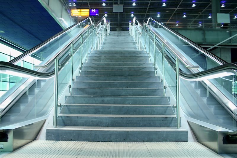stairs climbing in a public transport area